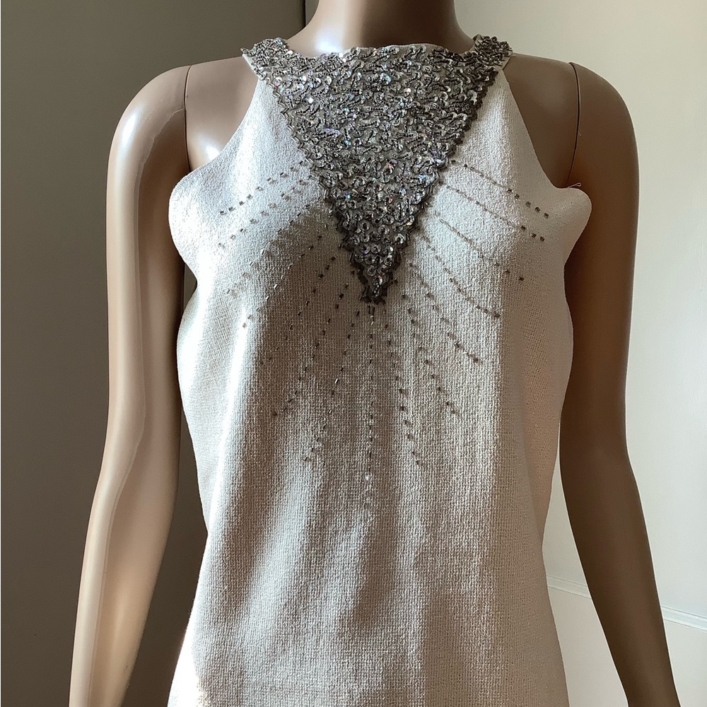 Vintage Joseph A. Quest-ce Que C'est Silk Metallic Sequins Beaded Top size L